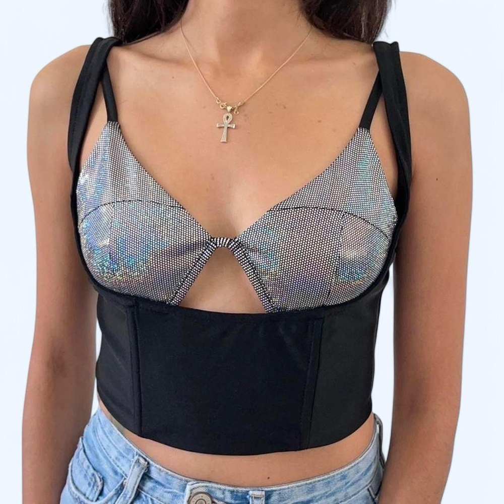 OHS Black & Silver Corset Top ✨